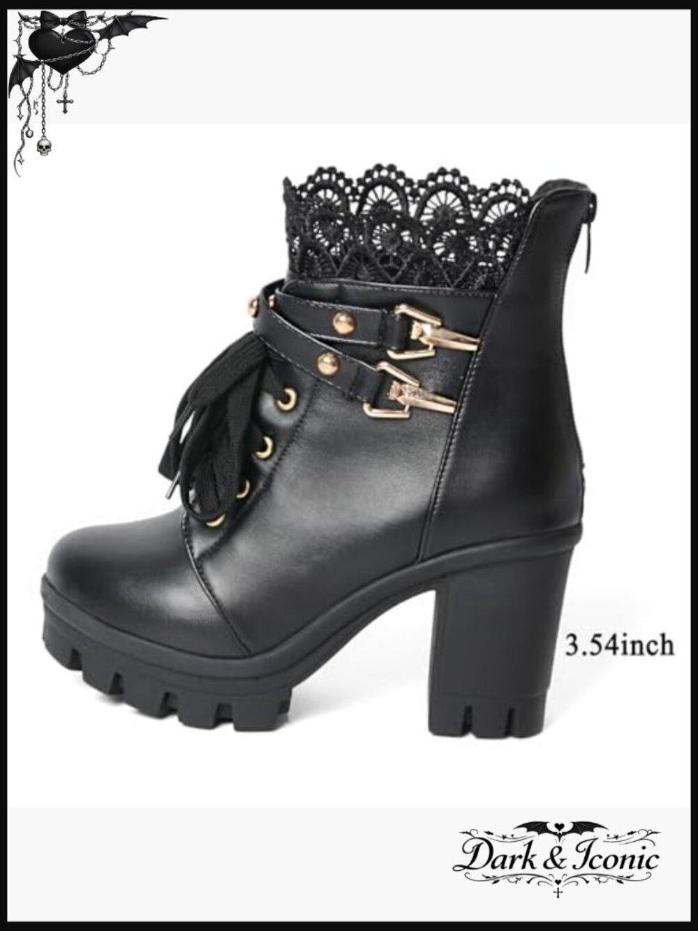 Platform Combat Boots with Chunky Heel, Zipper Closure, Gothic Style - Picture 4 of 7